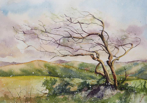 Winter Landscape online Watercolor, Original Watercolor,