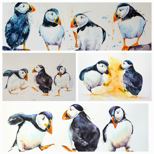 Dancing Puffins ( four cards)