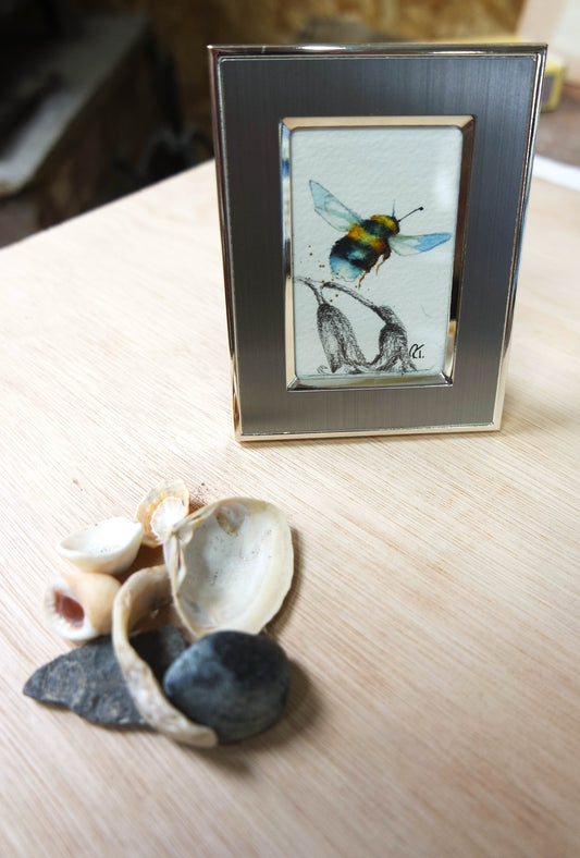 ***NEW***  Mini framed original Bee and Bluebell