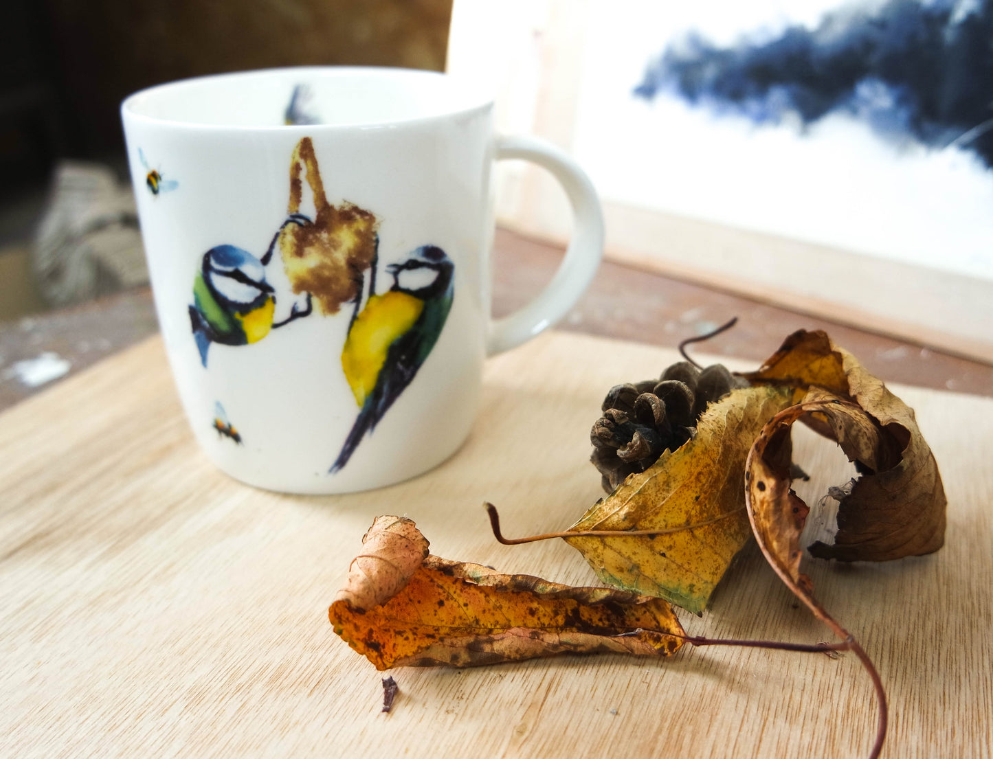 Blue Tit's and Bees  Fine Bone China Mug  UK delivery ONLY