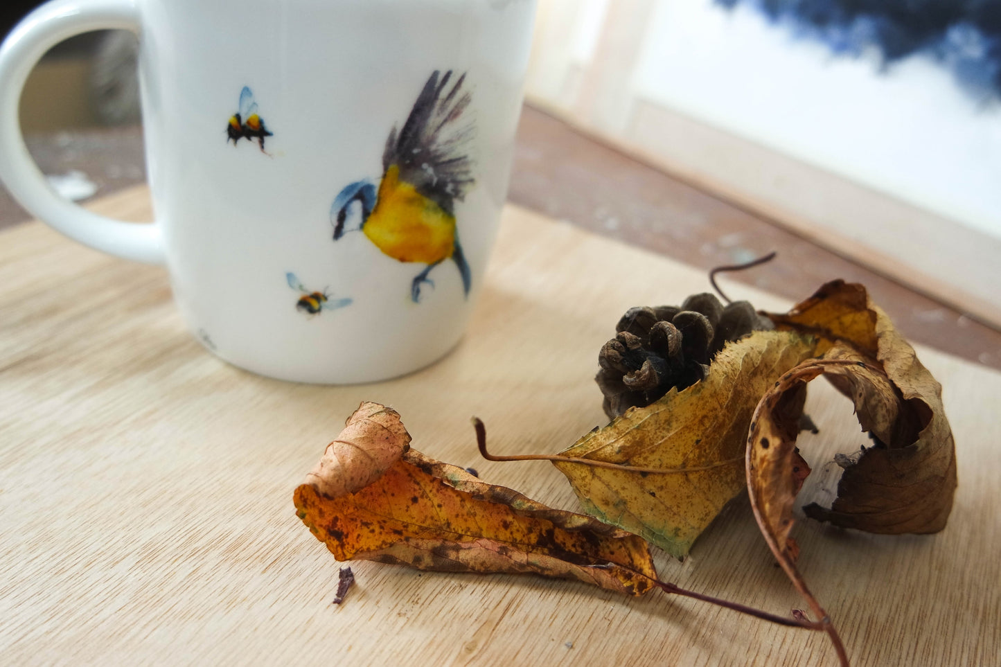 Blue Tit's and Bees  Fine Bone China Mug  UK delivery ONLY