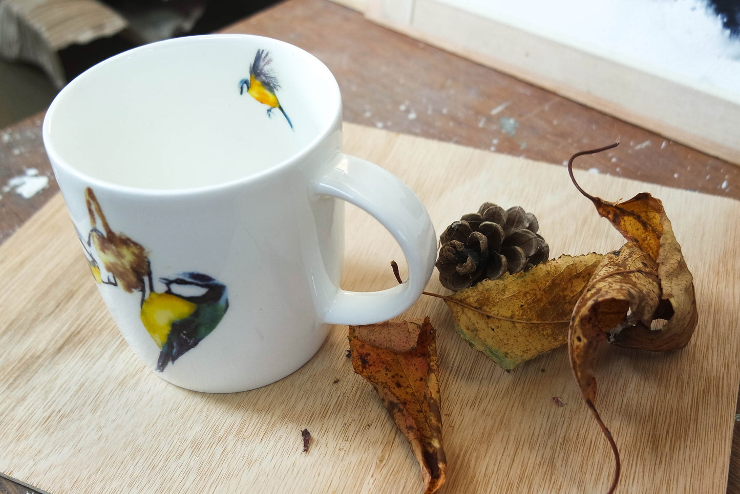 Blue Tit's and Bees  Fine Bone China Mug  UK delivery ONLY