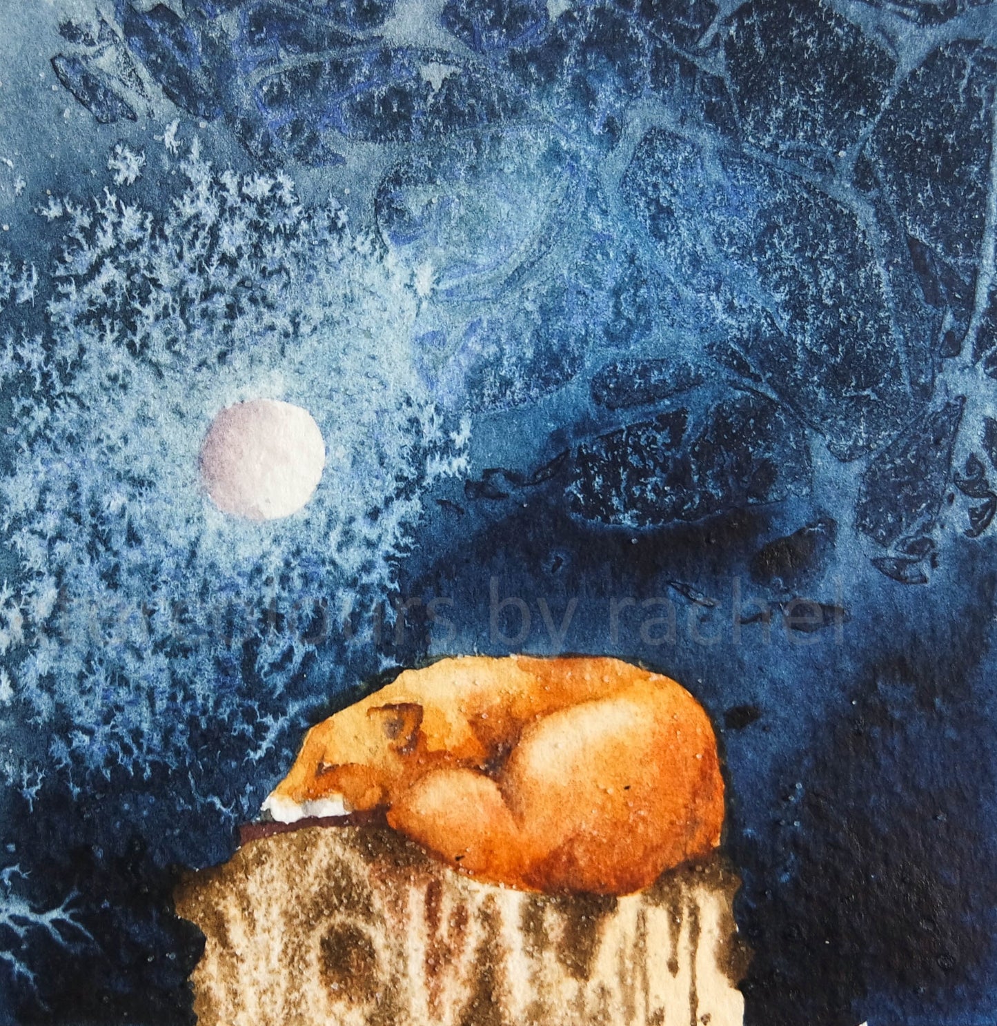 ***NEW***  INDIGO COLLECTION - Small Framed original Moon Fox