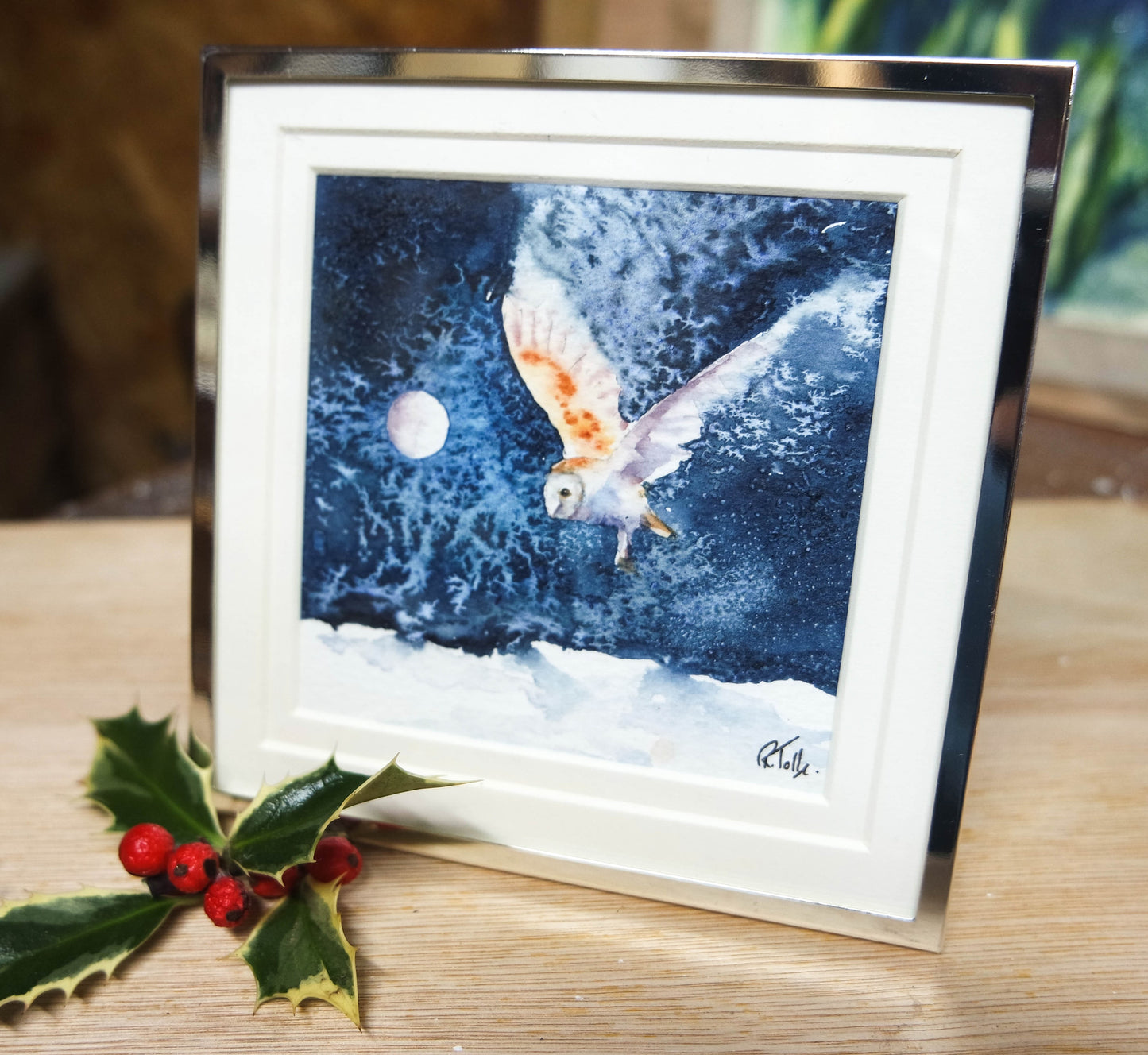 ***NEW***  INDIGO COLLECTION - Small Framed original Barn Owl