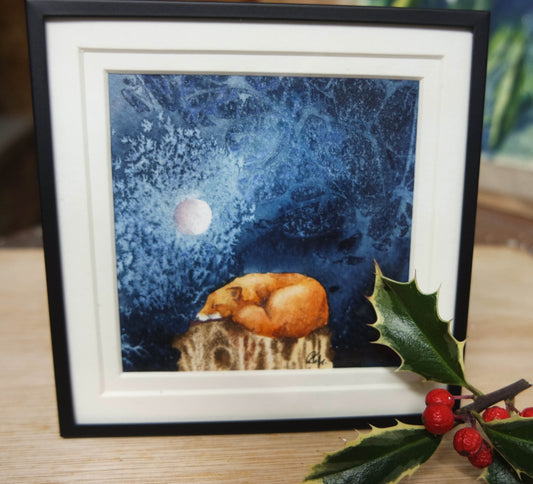 ***NEW***  INDIGO COLLECTION - Small Framed original Moon Fox