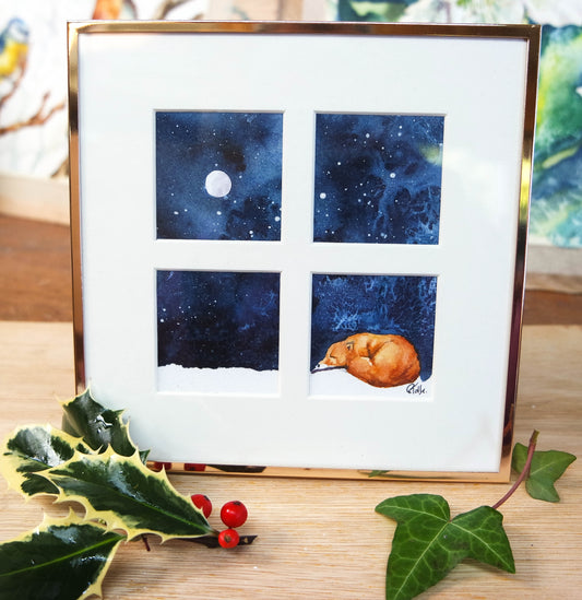 ***NEW***  INDIGO COLLECTION - Small Framed original 'Window on a winter Fox'