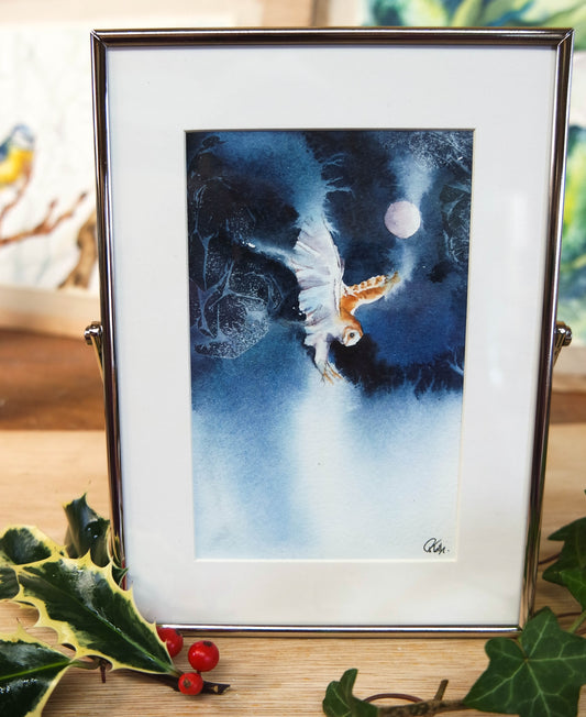 ***NEW***  INDIGO COLLECTION - Small Framed original 'Winter Barn Owl'